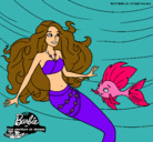 Dibujo Barbie sirena con su amiga pez pintado por thalia