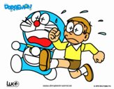 Doraemon y Nobita corriendo
