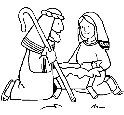 Dibujo de Adoran al niño Jesús para Colorear