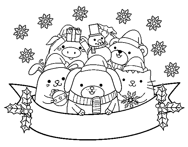 Dibujo de Animalitos navideños para Colorear