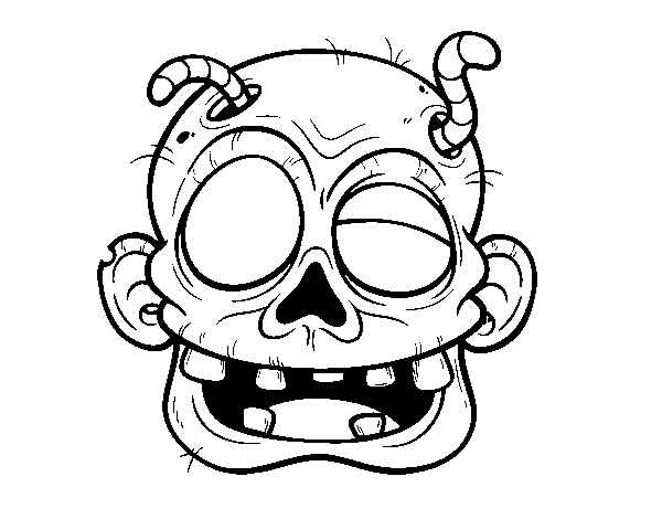 Dibujo de Cara de zombie con gusanos para Colorear