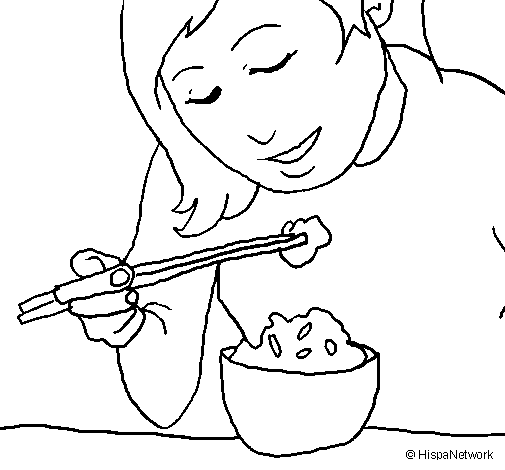 Dibujo de Comiendo arroz para Colorear