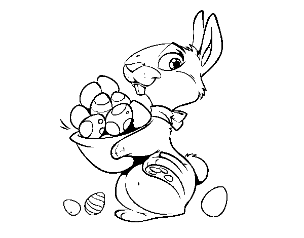 Dibujo de Conejito con huevos de Pascua para Colorear