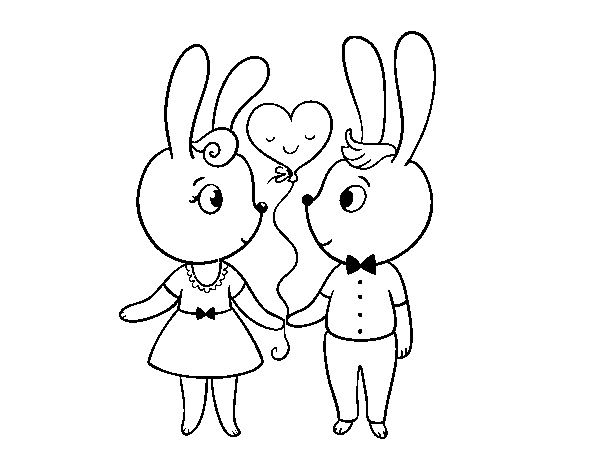 Dibujo de Conejos enamorados para Colorear