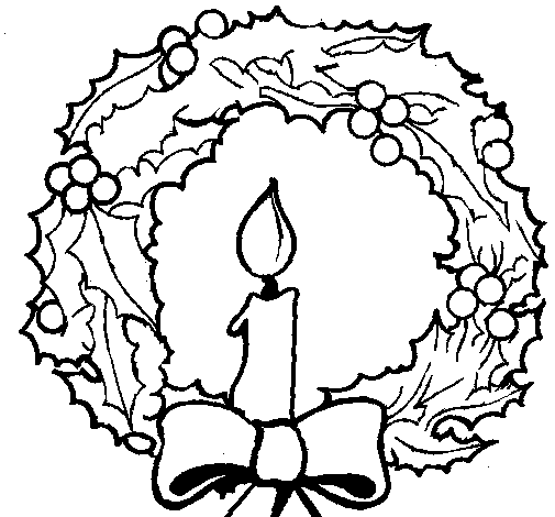 Dibujo de Corona de navidad y una vela para Colorear