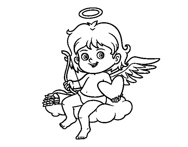 Dibujo De Cupido En Una Nube Para Colorear 6494