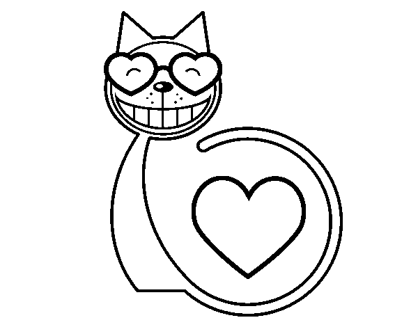 Dibujo de Gato amor para Colorear