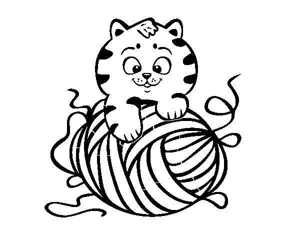 Dibujo de Gato con ovillo de lana para Colorear