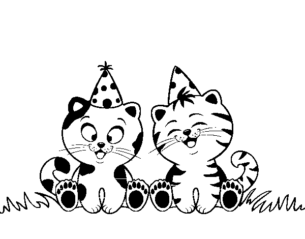 Dibujo de Gatos de cumpleaños para Colorear