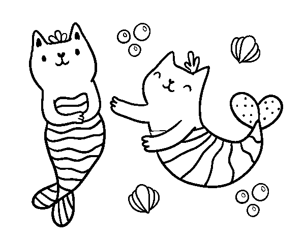 Dibujo de Gatos sirena para Colorear