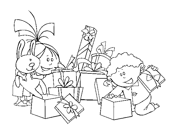 Dibujo de Los niños y los regalos para Colorear