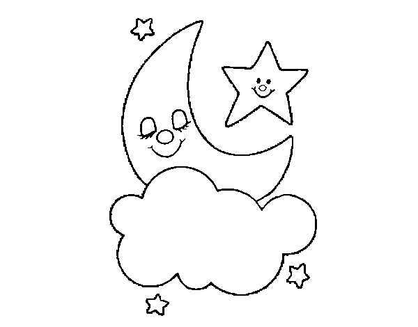 Dibujo de Luna y estrellas para Colorear