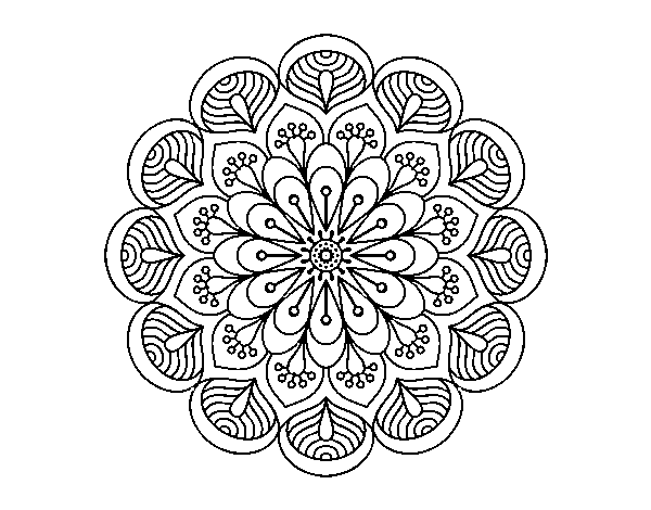 Dibujo de Mandala flor y hojas para Colorear