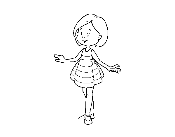 Dibujo de Niña con vestido corto para Colorear