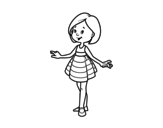 Dibujo de Niña con vestido corto para colorear