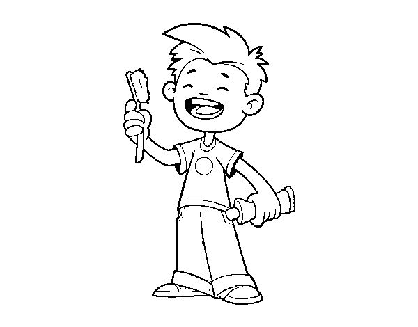 Dibujo de Niño con cepillo de dientes para Colorear