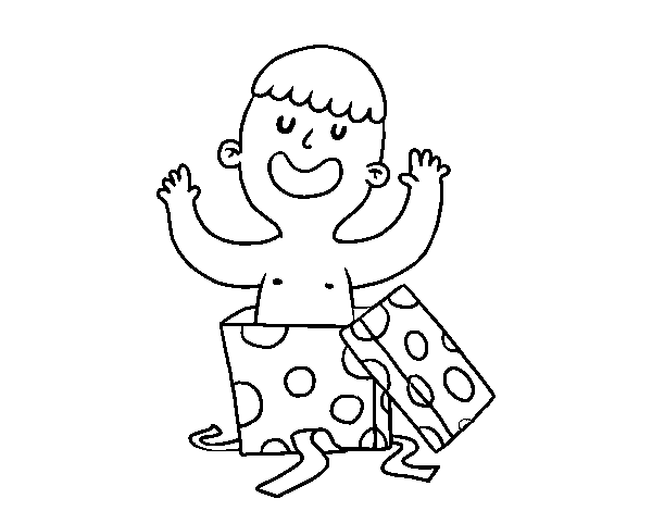 Dibujo de Niño jugando con una caja de regalo para Colorear