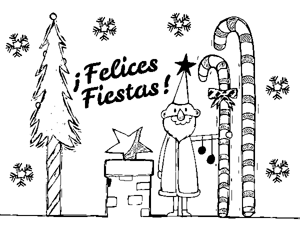 Dibujo de Postal Felices Fiestas para Colorear