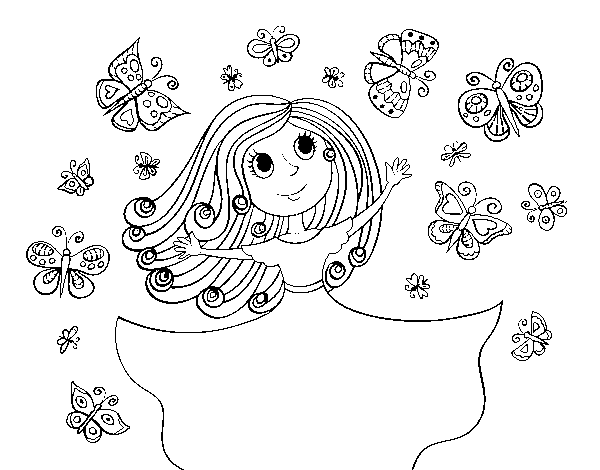 Dibujo de Princesa de las mariposas para Colorear
