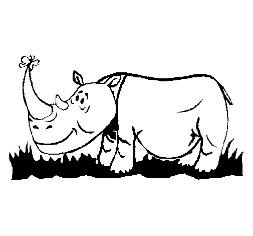 Dibujo de Rinoceronte y mariposa para Colorear