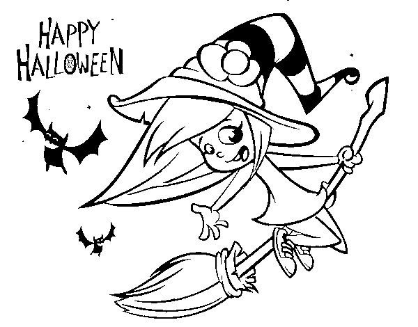 Dibujo de Una brujita de Halloween para Colorear
