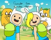 Dibujo Finn y Jake con Fionna y Cake pintado por maylop