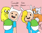 Dibujo Finn y Jake con Fionna y Cake pintado por JudithJD