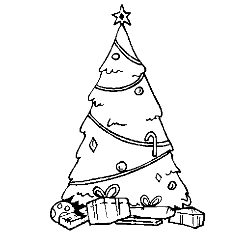 Dibujo de Abeto con adornos navideños para Colorear