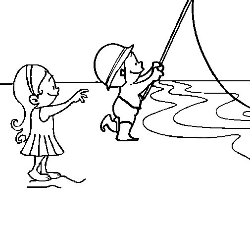 Dibujo de Amigos pescando para Colorear