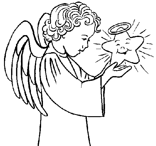 Dibujo de Ángel y estrella para Colorear 