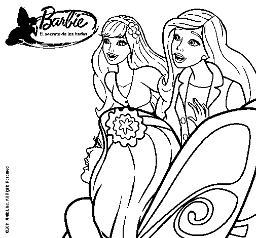 Dibujo de Barbie y sus amigas sorprendidas para Colorear