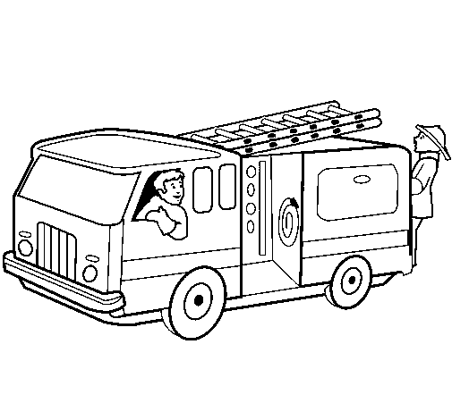 Dibujo de Bomberos en el camión para Colorear 