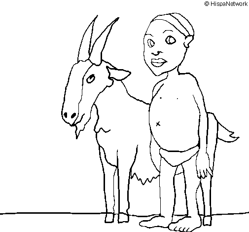 Dibujo de Cabra y niño africano para Colorear