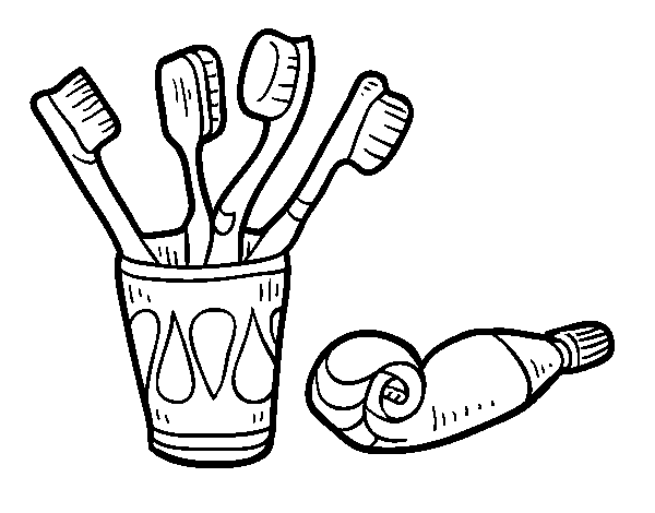 Dibujo de Cepillos y pasta de dientes para Colorear