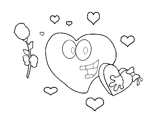 Dibujo de Corazón con caja de bombones para Colorear