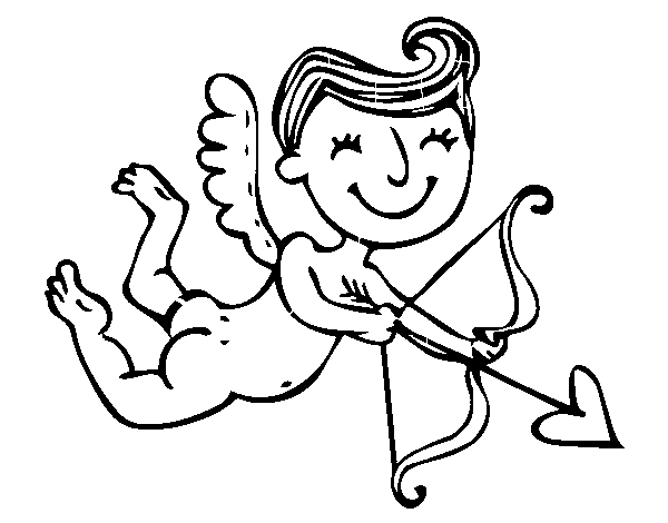 Dibujo de Cupido contento con flecha para Colorear