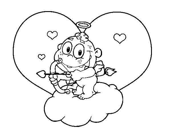 Dibujo de Cupido y corazón para Colorear