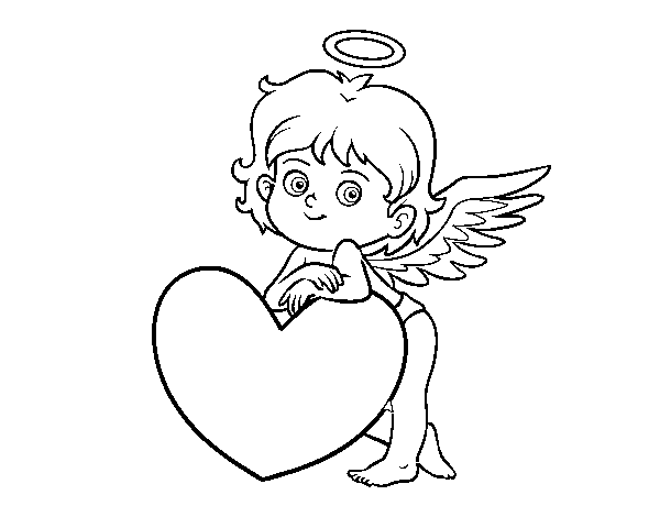 Dibujo de Cupido y un corazón para Colorear