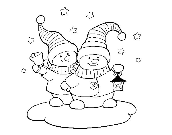 Dibujo de Dos muñecos de Navidad para Colorear