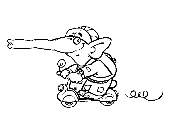 Dibujo de Elefante en moto para Colorear
