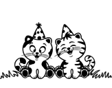Dibujo de Gatos de cumpleaños para colorear