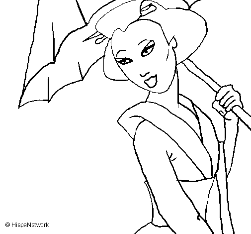 Dibujo de Geisha con paraguas para Colorear