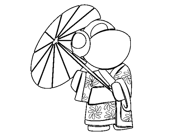 Dibujo de Geisha con sombrilla para Colorear