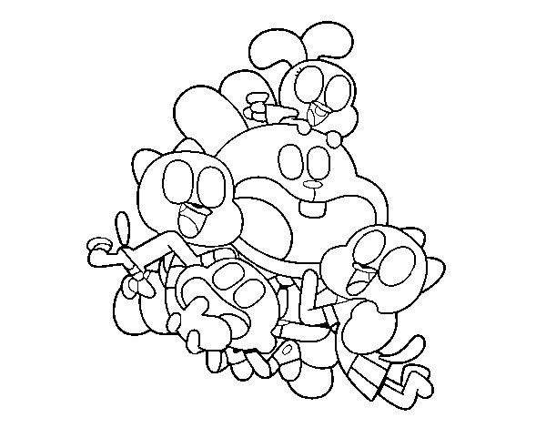 Dibujo de Gumball y amigos contentos para Colorear
