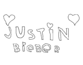 Dibujo de Justin Bieber entre corazones para colorear