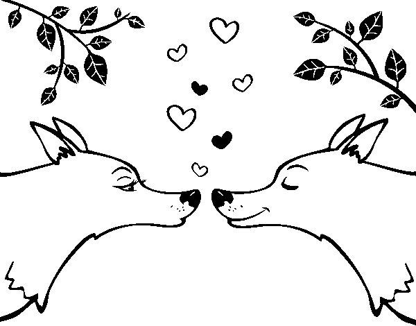 Dibujo de Lobos enamorados para Colorear