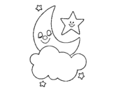 Dibujo de Luna y estrellas