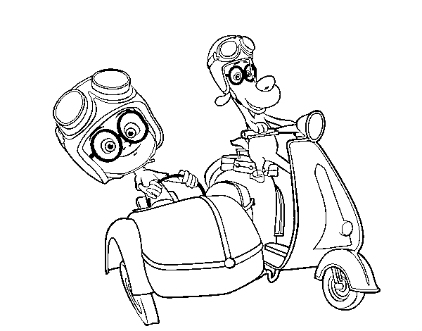 Dibujo de Mr Peabody y Sherman en moto para Colorear