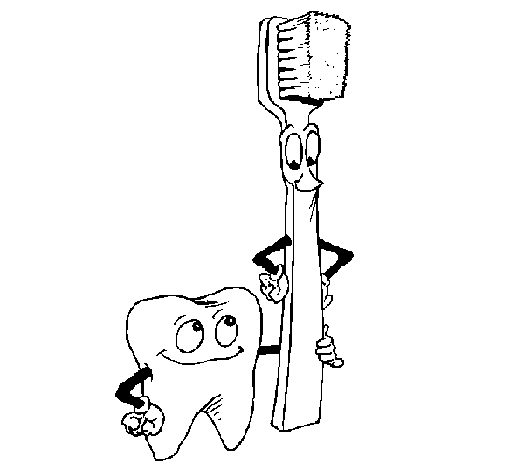 Dibujo de Muela y cepillo de dientes para Colorear