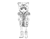 Dibujo de Niña con gorro de gato para colorear